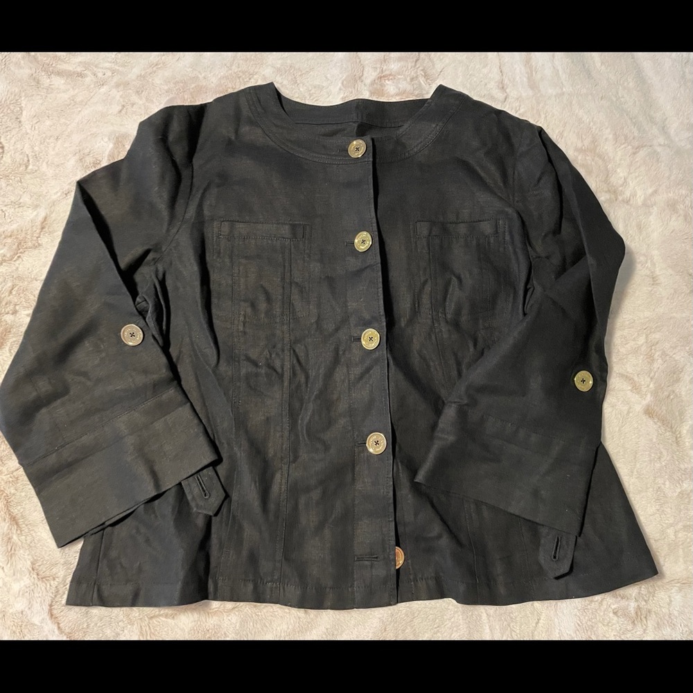 Black Linen jacket - gold buttons - Like New